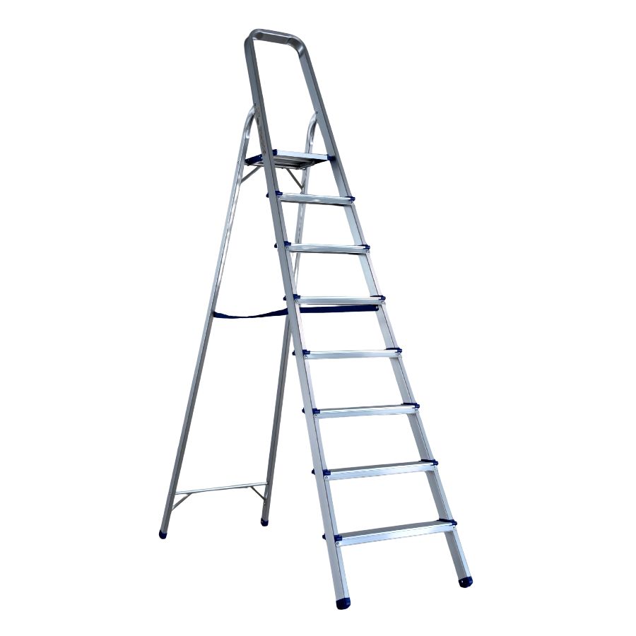 Scara pliabila din aluminiu cu platforma MESTERINO TOOLS MTJL-302-1x8, 8 trepte, 2.1 metri, greutate maxima suportata 150 kg