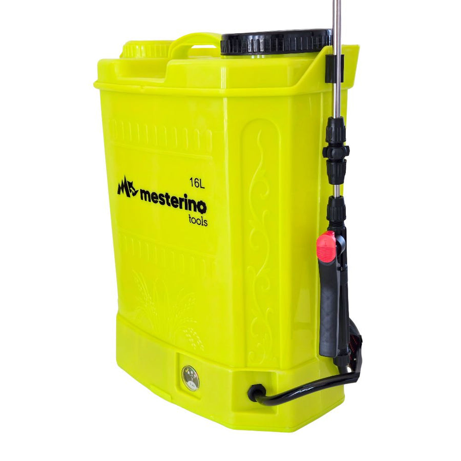 Pompa de stropit cu acumulator MESTERINO TOOLS MT-0584201, capacitate rezervor 16 litri, 12 V / 8 Ah, lungime lance 35 cm