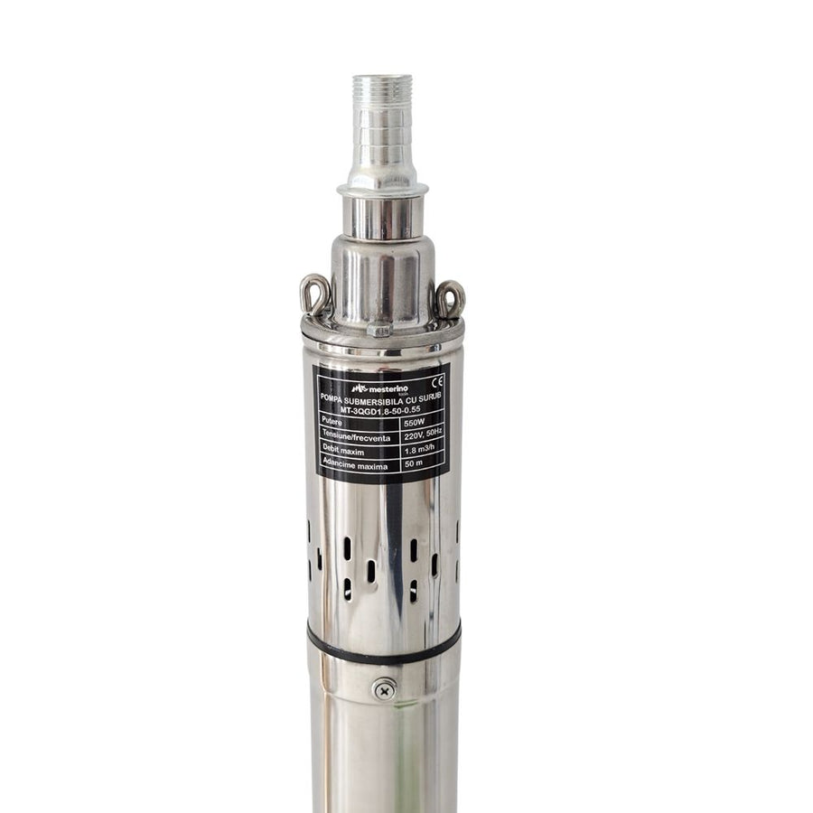 Pompa submersibila cu surub MESTERINO TOOLS MT-3QGD1.8-50-0.55, 550 W, debit maxim 1.8 m3/h, adancime maxima 50 m, cablu 15 m