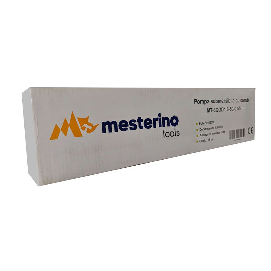 Pompa submersibila cu surub MESTERINO TOOLS MT-3QGD1.8-50-0.55, 550 W, debit maxim 1.8 m3/h, adancime maxima 50 m, cablu 15 m