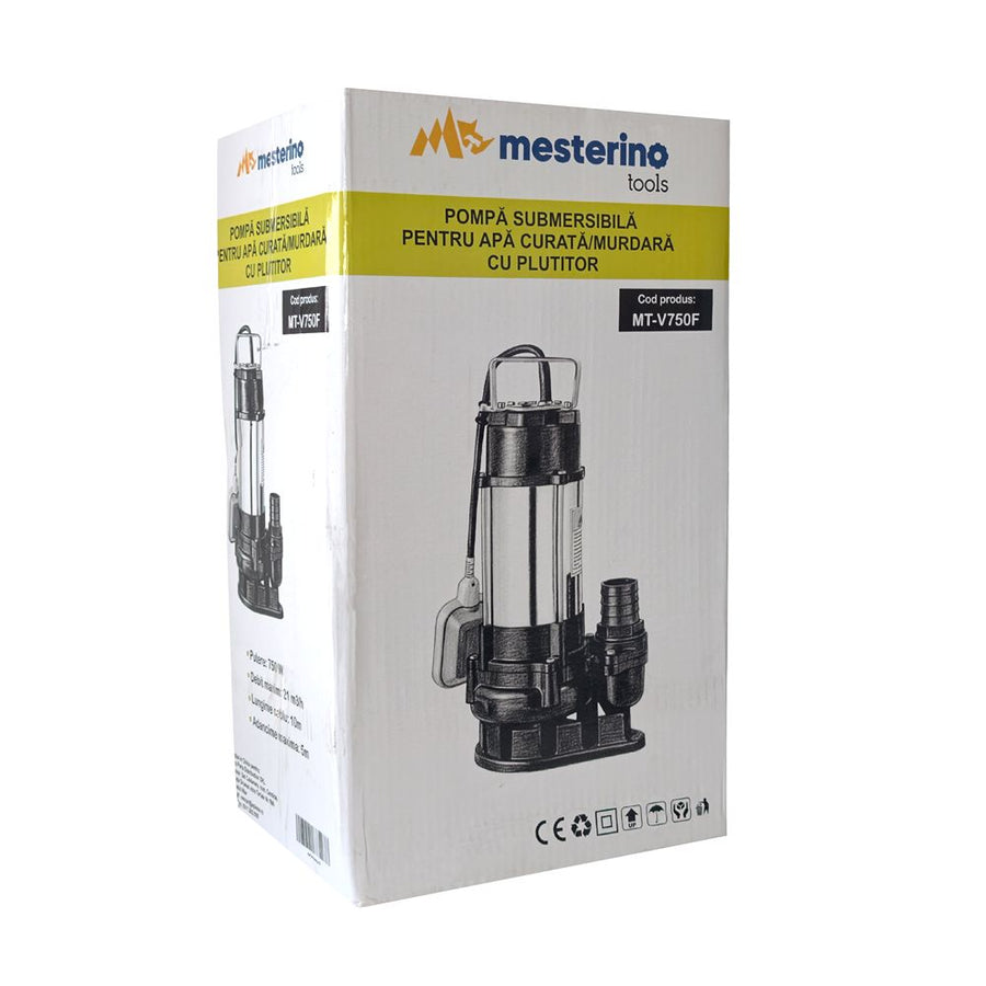 Pompa submersibila pentru apa curata/murdara cu plutitor MESTERINO TOOLS MT-V750F, 750 W, 21 m3/h, adancime maxima 5 m, cablu 10 m