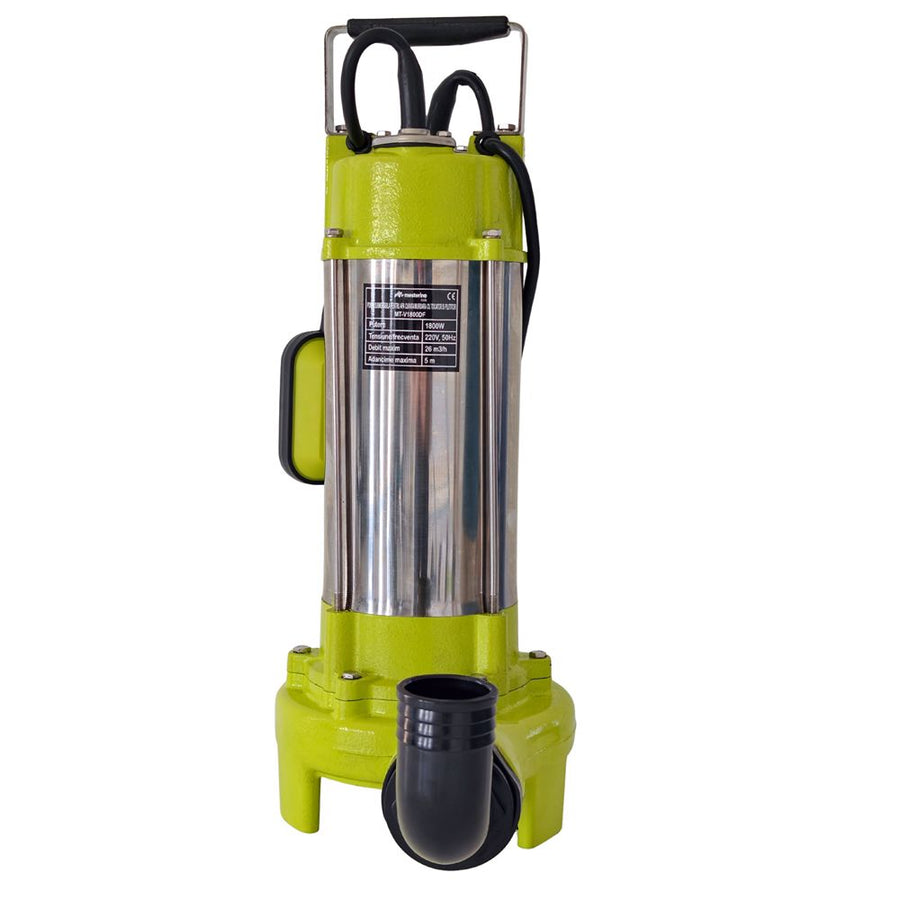 Pompa submersibila pentru apa curata/murdara cu tocator si plutitor MESTERINO TOOLS MT-V1800DF, corp INOX, 1800 W, 26 m3/h, adancime maxima 5 m, cablu 10 m
