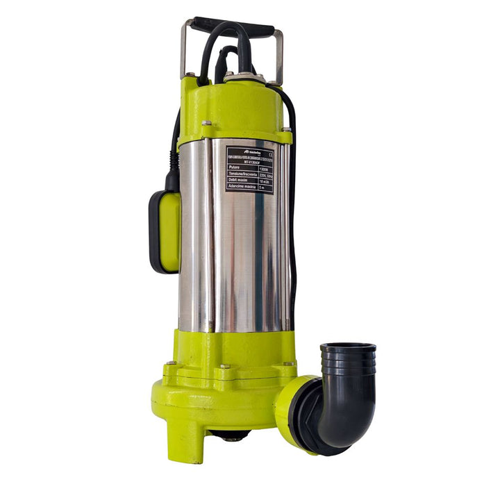 Pompa submersibila pentru apa curata/murdara cu tocator si plutitor MESTERINO TOOLS MT-V1300DF, corp INOX, 1300 W, 18 m3/h, adancime maxima 5 m, cablu 10 m