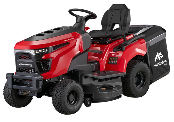 Tractoras pentru tuns gazon/iarba MESTERINO TOOLS MTBJXRM42R-D586, motor LONCIN 586 cmc, putere 17 cai, latime de taiere 1067 mm, 7 nivele taiere, sac colector 250 litri