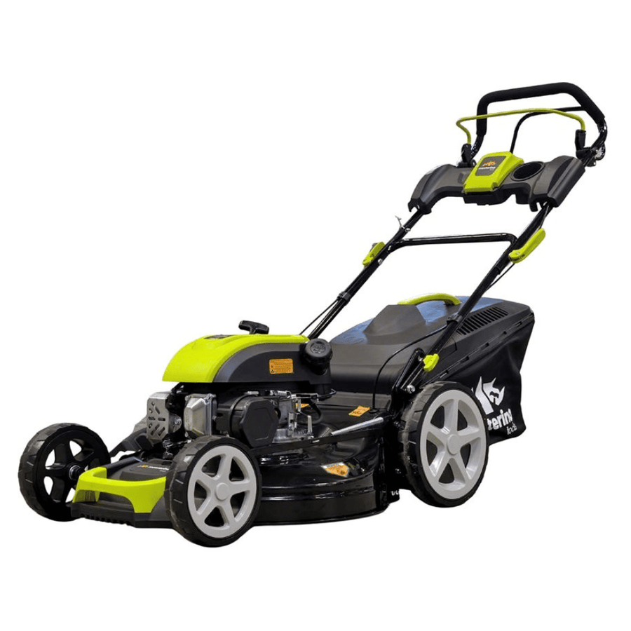 Masina autopropulsata pentru tuns iarba/gazon MESTERINO MTBJXPM46N-169, motor 4T 169 cmc, 4 CP, latime taiere 46 cm, 8 nivele de taiere, sac colector 60 litri, evacuare laterala si mulcire