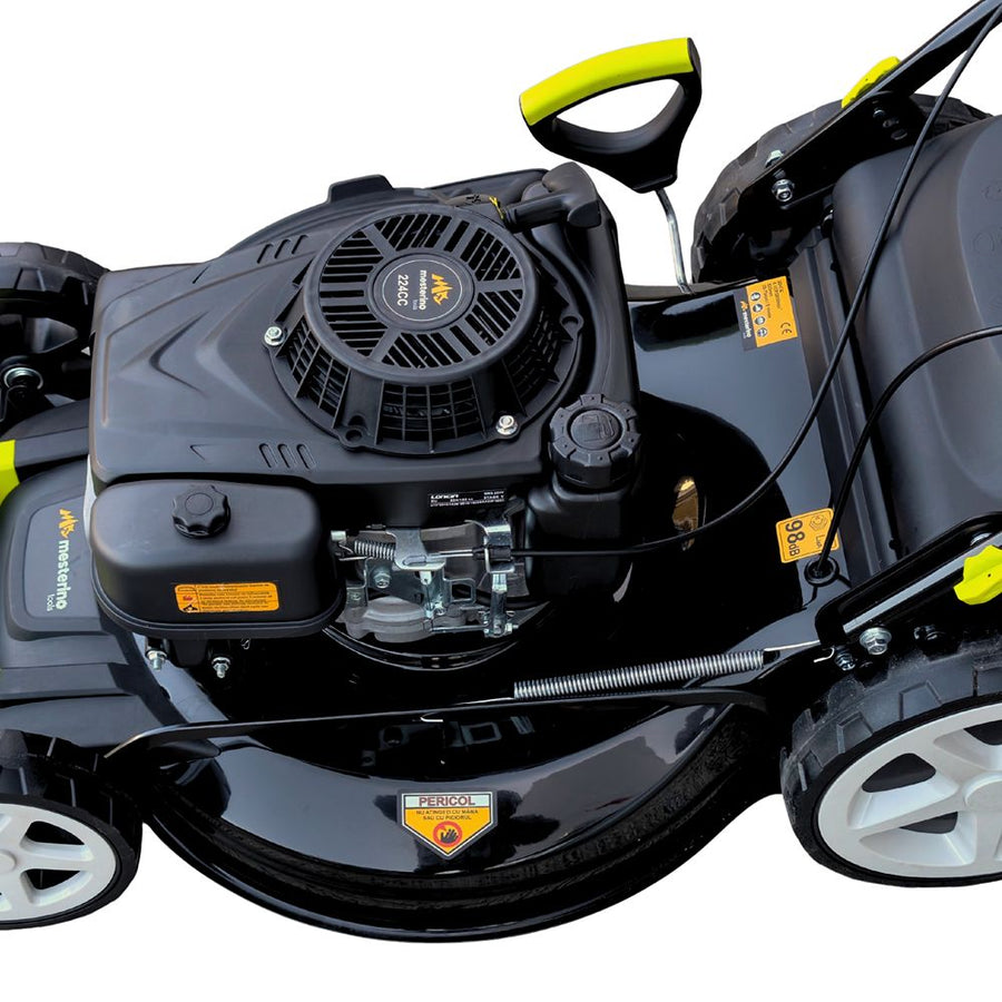 Masina autopropulsata pentru tuns iarba/gazon MESTERINO MTBJXPM53N-224, motor 4T LONCIN 224 cmc, 6.1 CP, latime taiere 53 cm, 8 nivele de taiere, sac colector 60 litri, evacuare lateral si mulcire