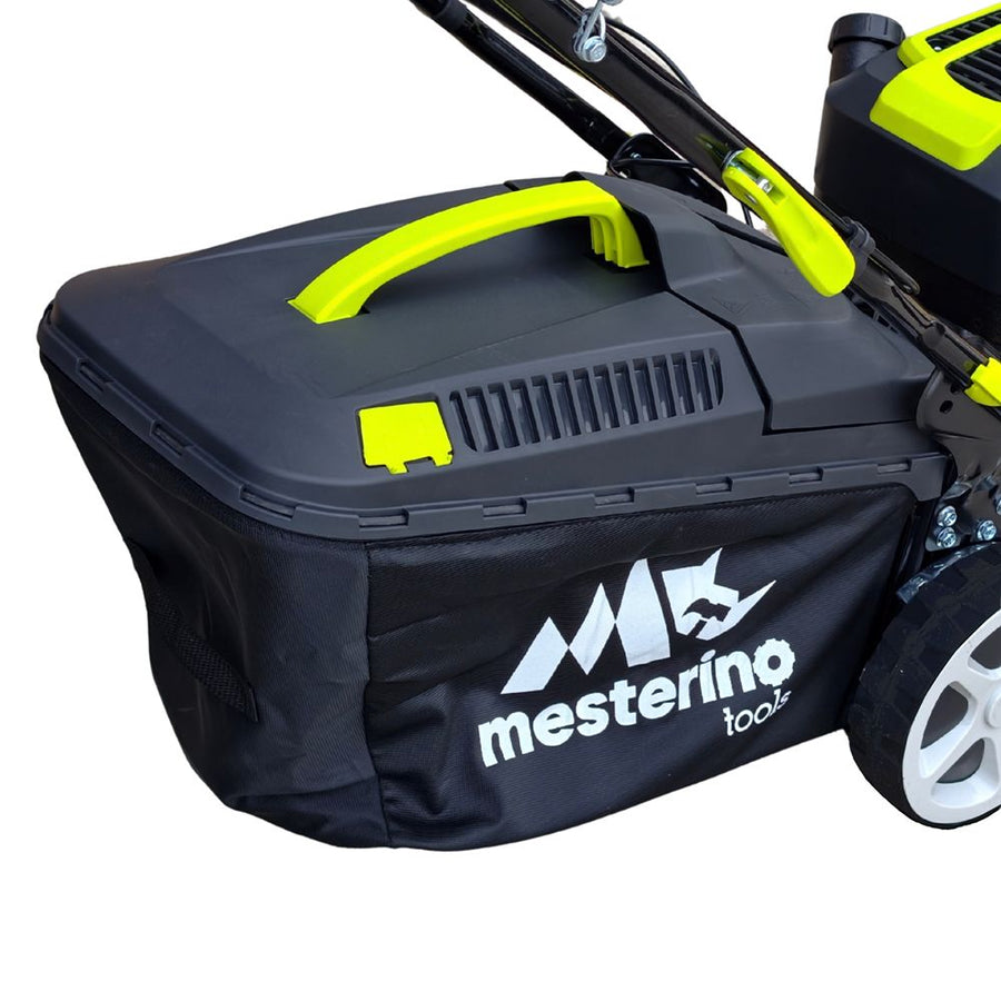 Masina autopropulsata pentru tuns gazon/iarba MESTERINO MTBJXSM41N-149, motor 4T 149 cmc, 3.3 CP, latime taiere 41 cm, 8 nivele taiere, sac colector 50 litri