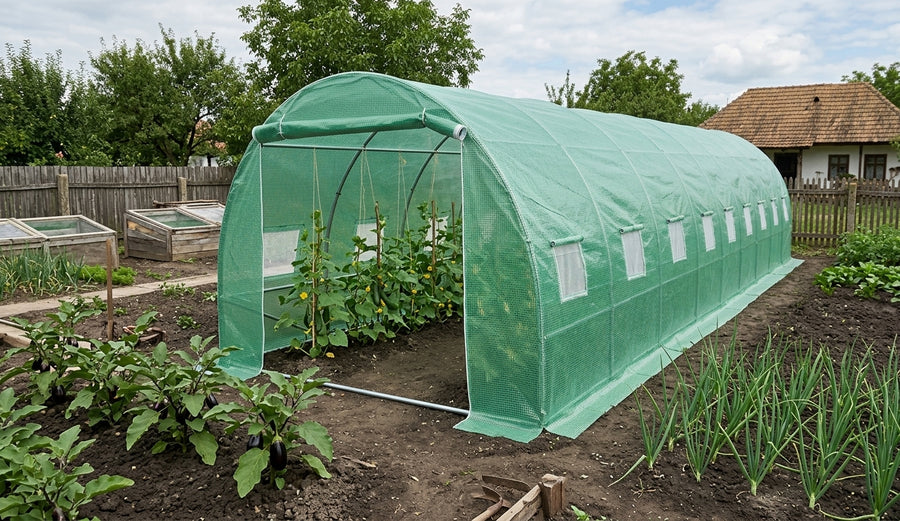 Sera din polietilena pentru gradina MESTERINO MTGH-103, dimensiuni 10x3x2 m, 135 g/m2, structura tevi din otel galvanizat