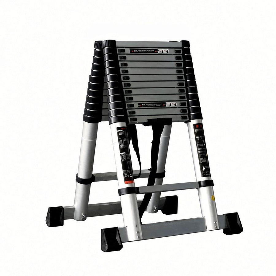 Scara telescopica din aluminiu dubla MESTERINO TOOLS JMTJL-101-D3.8M+3.8M, 3.8+3.8 metri, 2x13 trepte, greutate maxima 150 kg