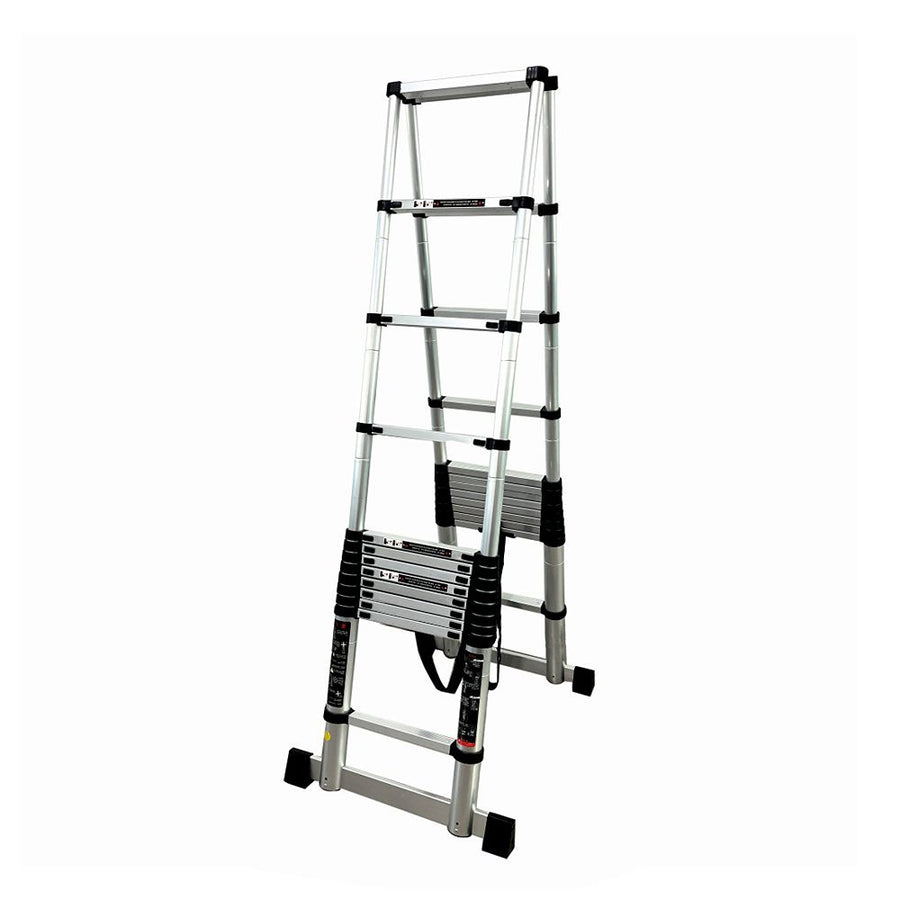Scara telescopica din aluminiu dubla MESTERINO TOOLS JMTJL-101-D3.8M+3.8M, 3.8+3.8 metri, 2x13 trepte, greutate maxima 150 kg