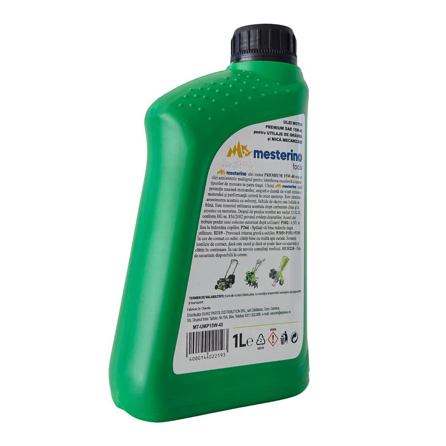 Ulei motor premium MESTERINO 15W40, MT-UMP15W-40, pentru utilaje de gradina si mica mecanizare, volum 1 litru