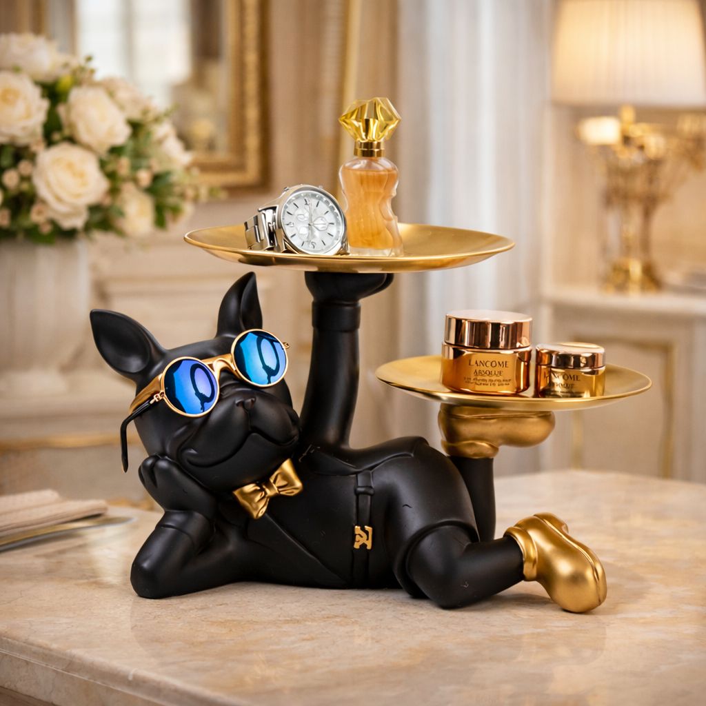 Statuie Decorativa Bulldog cu Tavi pentru Chei si Accesorii 32 x 17 x 18 cm, negru