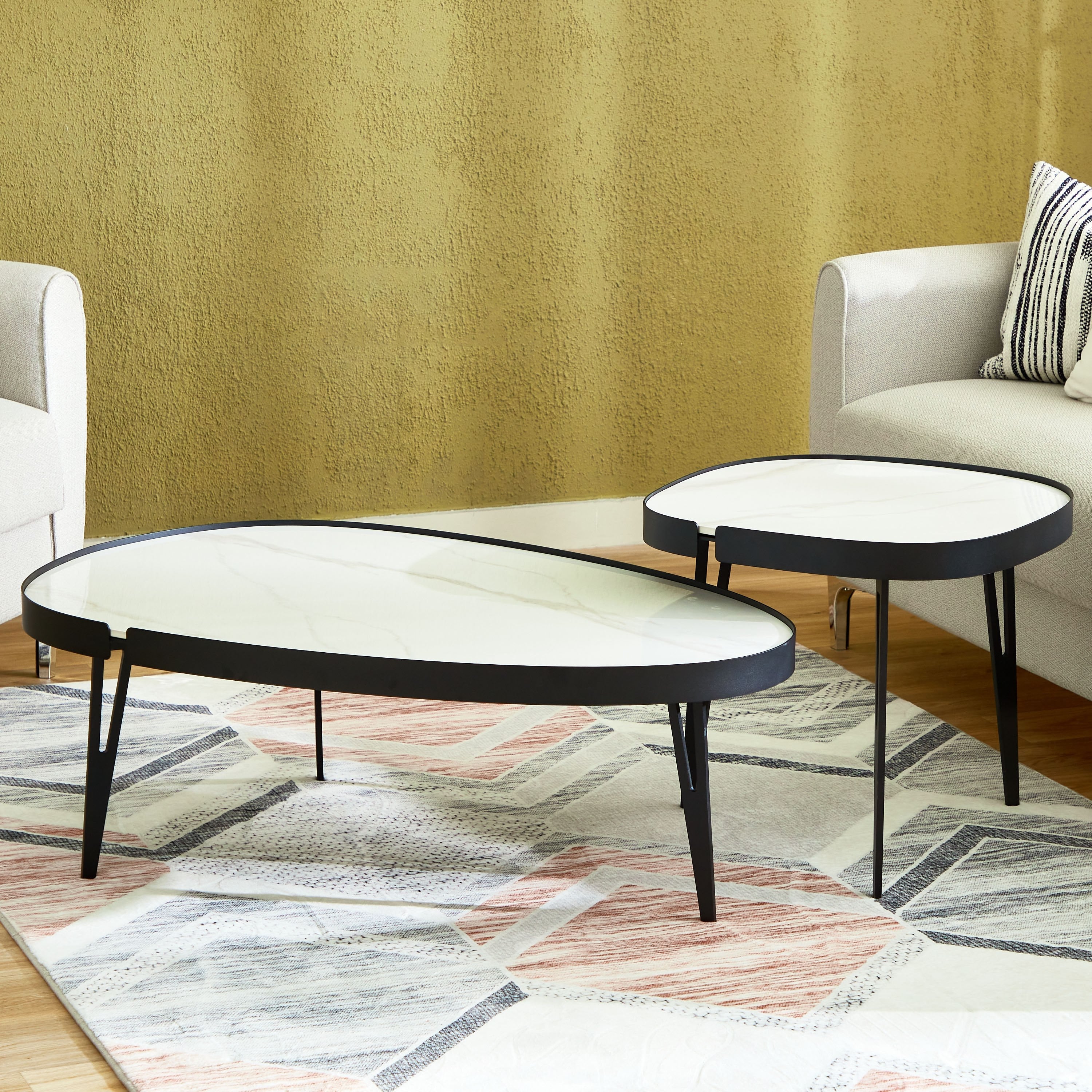 RESIGILAT - Set 2 Masute de Cafea Moderne din Piatra Sinterizata, Finisaj Lucios, Rezistente la Caldura si Pete, Design Elegant pentru Living