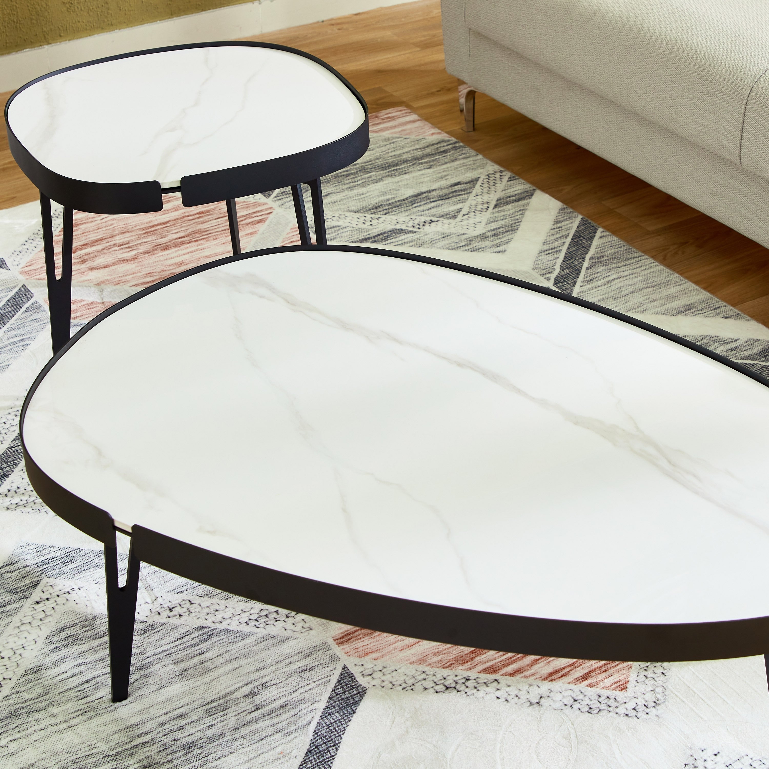 RESIGILAT - Set 2 Masute de Cafea Moderne din Piatra Sinterizata, Finisaj Lucios, Rezistente la Caldura si Pete, Design Elegant pentru Living