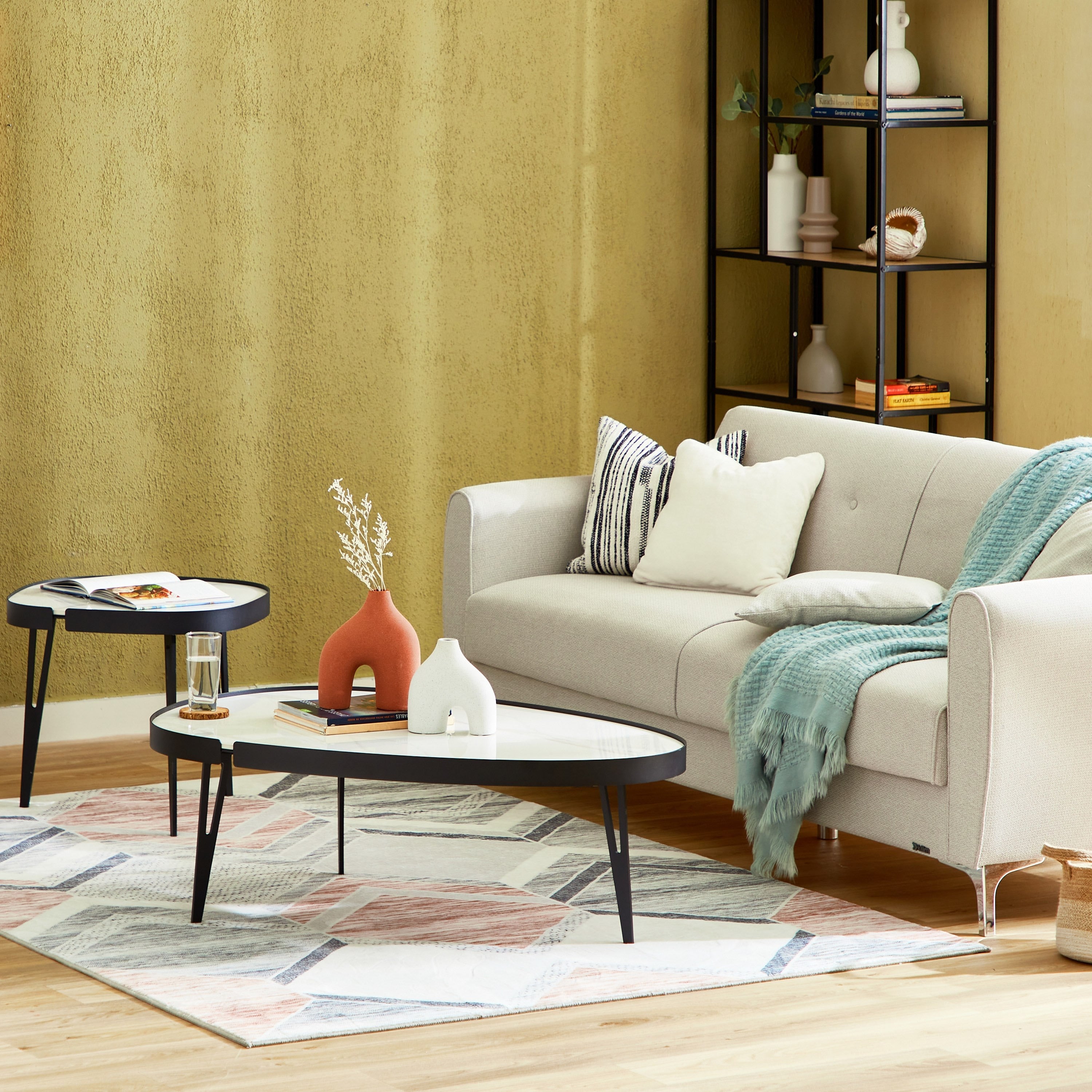 RESIGILAT - Set 2 Masute de Cafea Moderne din Piatra Sinterizata, Finisaj Lucios, Rezistente la Caldura si Pete, Design Elegant pentru Living