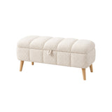 Banchetă tapițată Boucle alb-crem cu spațiu de depozitare – 90 × 35 × 45 cm - detaliu produs