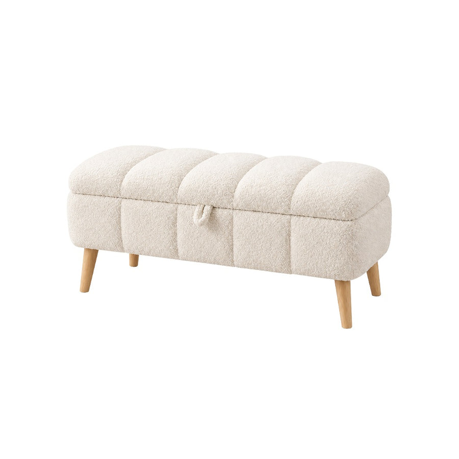 Banchetă tapițată Boucle alb-crem cu spațiu de depozitare – 90 × 35 × 45 cm - detaliu produs