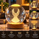 Glob Decorativ Transparent cu Inger Gravat si Suport Luminos Decoratiune Craciun Sticla - detaliu produs
