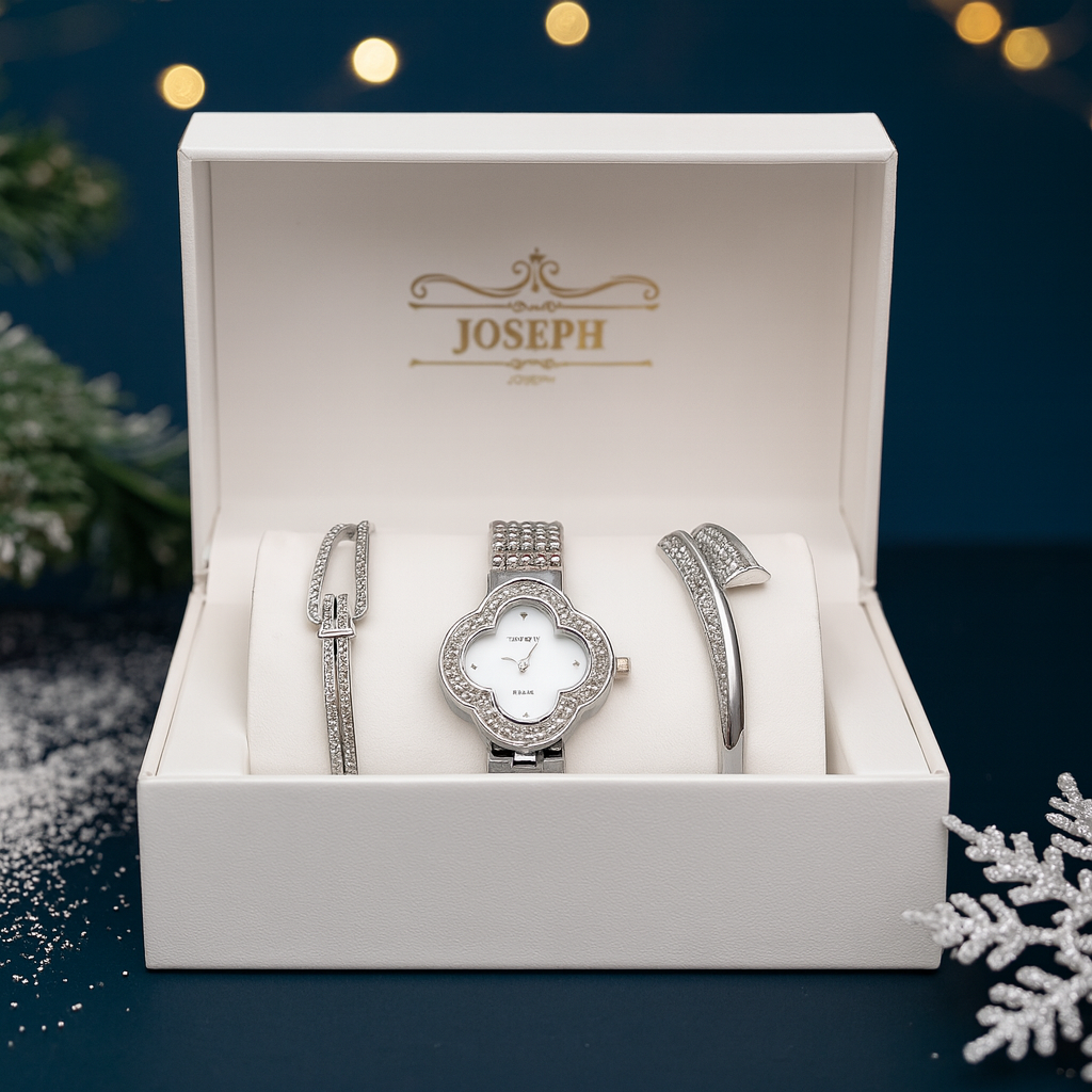 Set Ceas Elegant Dama cu Bratari Decorate cu Cristale