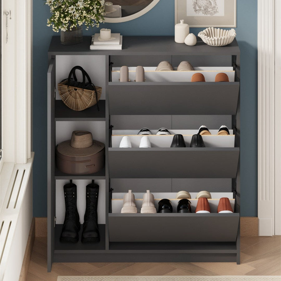 Pantofar Gizem cu usi basculante, dulap pantofi 90 x 100 cm capacitate 12-16 perechi, mobilier hol compact, PAL melaminat 18 mm clasa E1, mecanism flip-down pentru acces rapid, stil modern scandinav Antracit - detaliu 5