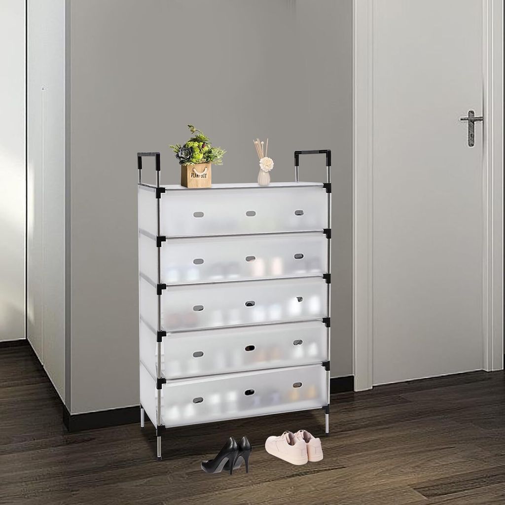 Raft pliabil pentru pantofi cu 4 Niveluri, design modern, stabil și multifuncțional – Alb, 66x29x110 cm
