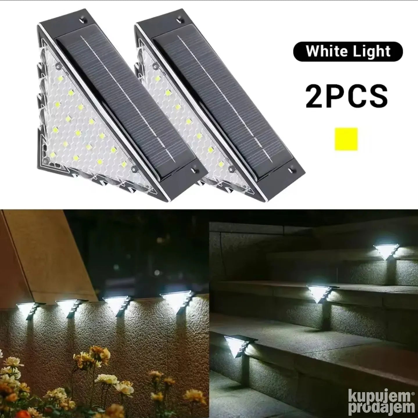 Set 2 Lampi Solare LED pentru Trepte si Terasa – Triunghiulara, 22 LED, Lumina Calda, Impermeabila