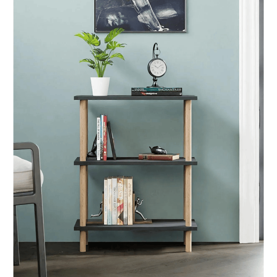 Etajera decorativa cu 3 rafturi si picioare din lemn – ideala ca biblioteca sau masuta laterala
