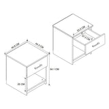Noptiera cu sertar clasica, noptiera dormitor 40 x 45 cm, 1 sertar + 1 raft deschis, PAL melaminat 18 mm clasa E1 rezistent, design curat asamblare rapida 15 minute, stil modern minimalist scandinav Alb - detaliu 6