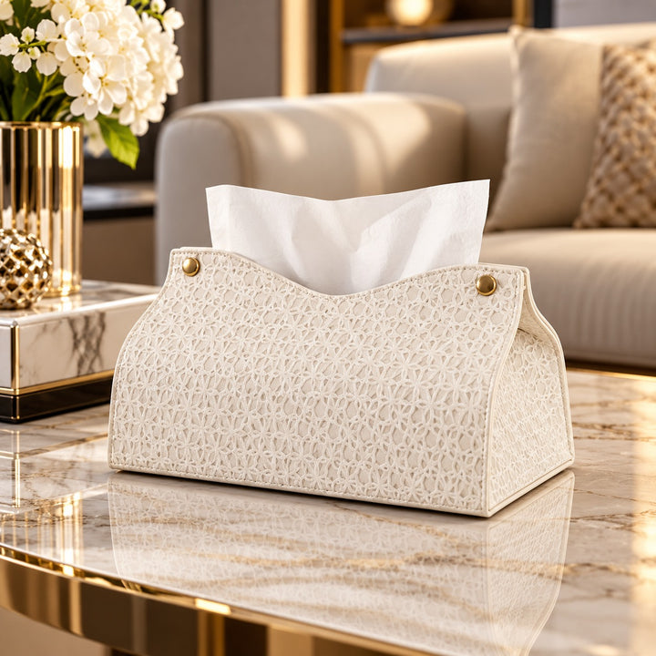 Suport Servetele Dreptunghiular din Piele PU Alb Modern 20x15x1.5 cm Cutie Servetele Masa - detaliu produs