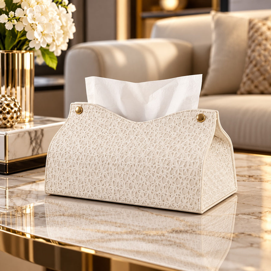 Suport Servetele Dreptunghiular din Piele PU Alb Modern 20x15x1.5 cm Cutie Servetele Masa - detaliu produs