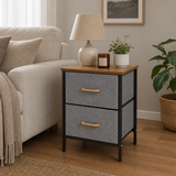 Noptiera cu 2 Sertare Material Textil Blat Lemn Cadru Metalic 40x30x53,5cm Gri - detaliu produs