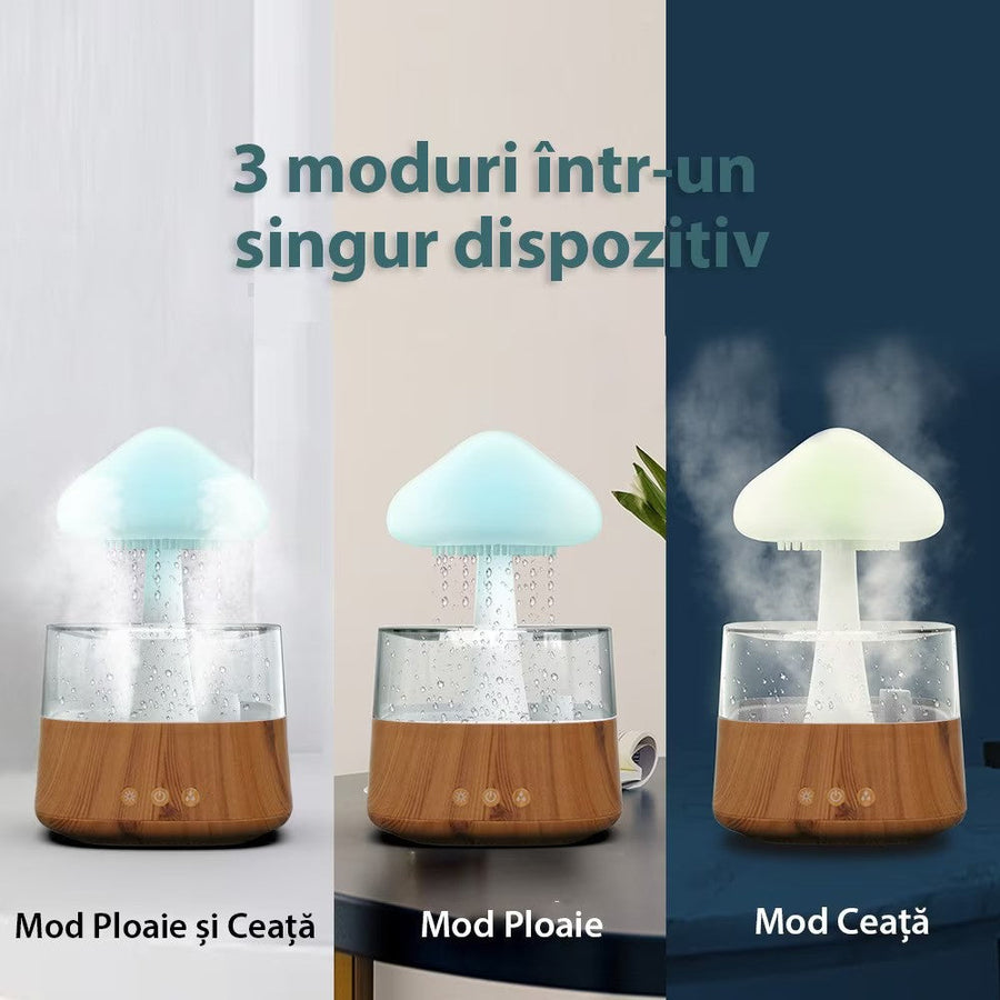 Umidificator in forma de norisor, picaturi de ploaie, lemn / plastic