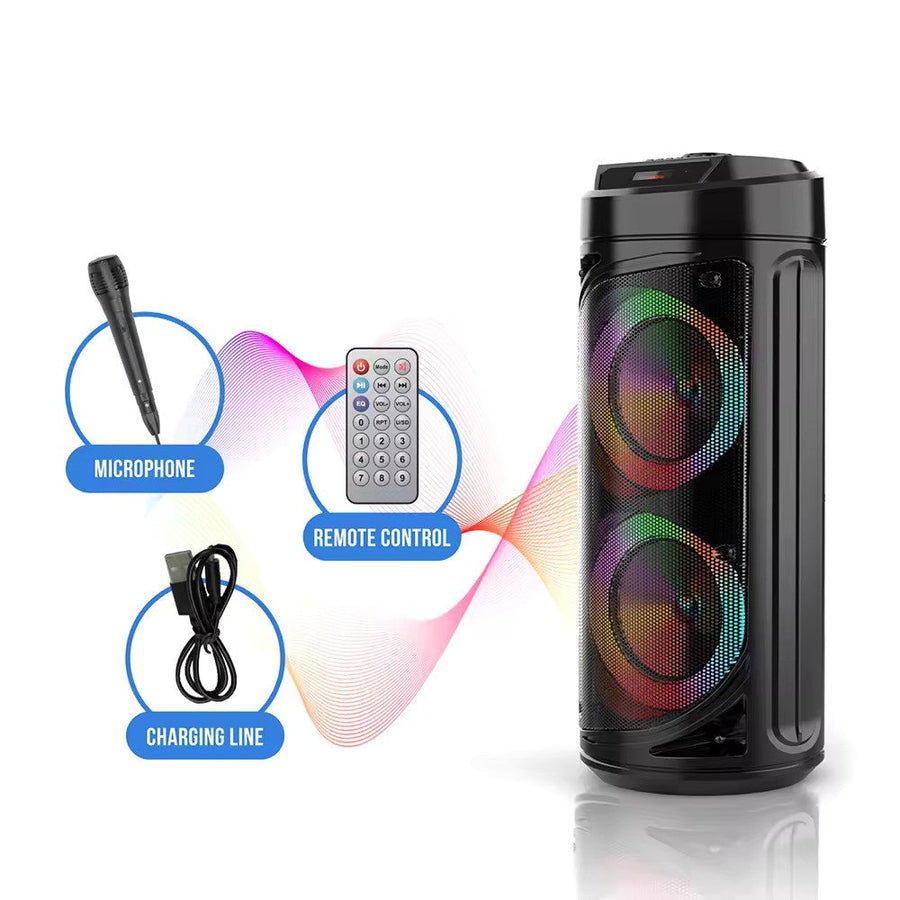 Boxa portabila Bluetooth cu difuzoare duale 8 inch, microfon karaoke, sunet puternic, lumini LED, autonomie mare