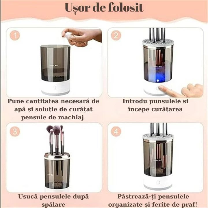 RESIGILAT - Aparat pentru curatat pensule de machiaj 2-in-1, spala si usuca pensulele de machiaj