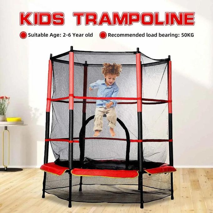 Trambulina cu plasa de protectie, metal + textil, 124x140 cm, 3 ani+