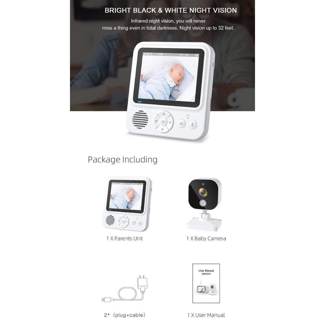 Monitor video wireless pentru bebelusi cu ecran IPS 2.8