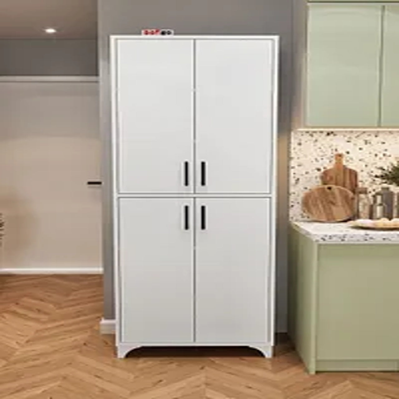 Dulap multifuncțional cu 4 uși și 6 compartimente, 62x36x186 cm, alb