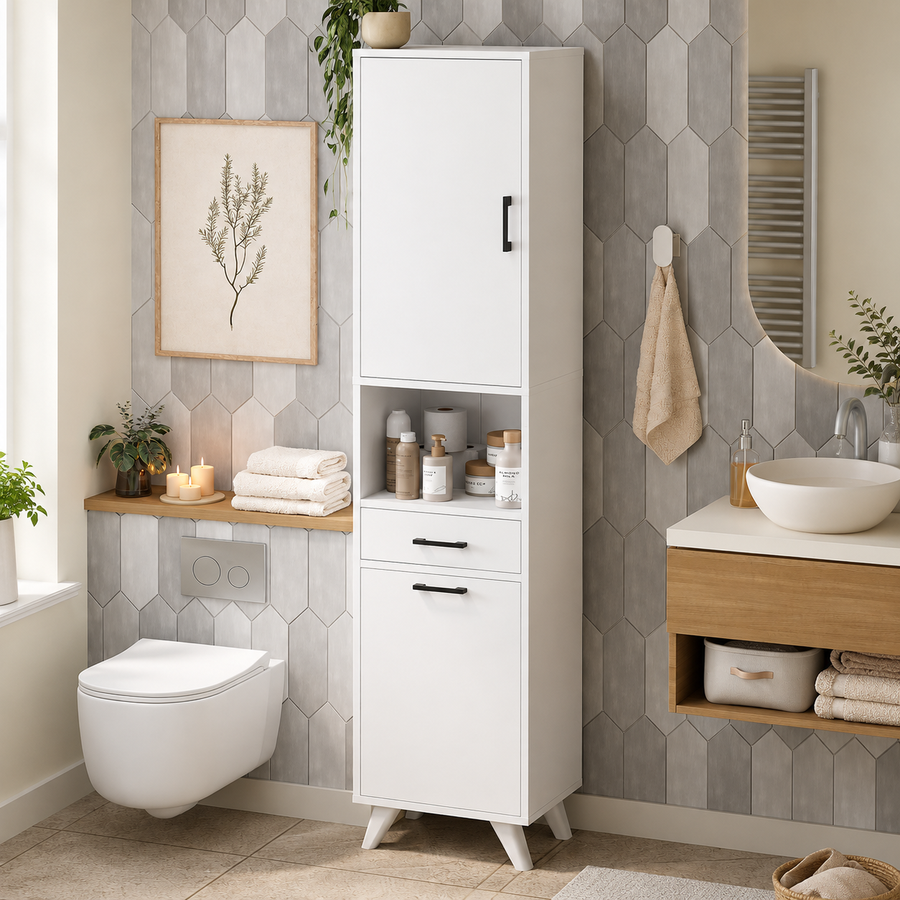 Dulap Baie Suspendat Alb 202cm Laundry Cabinet Waterfall Design Modern - detaliu produs