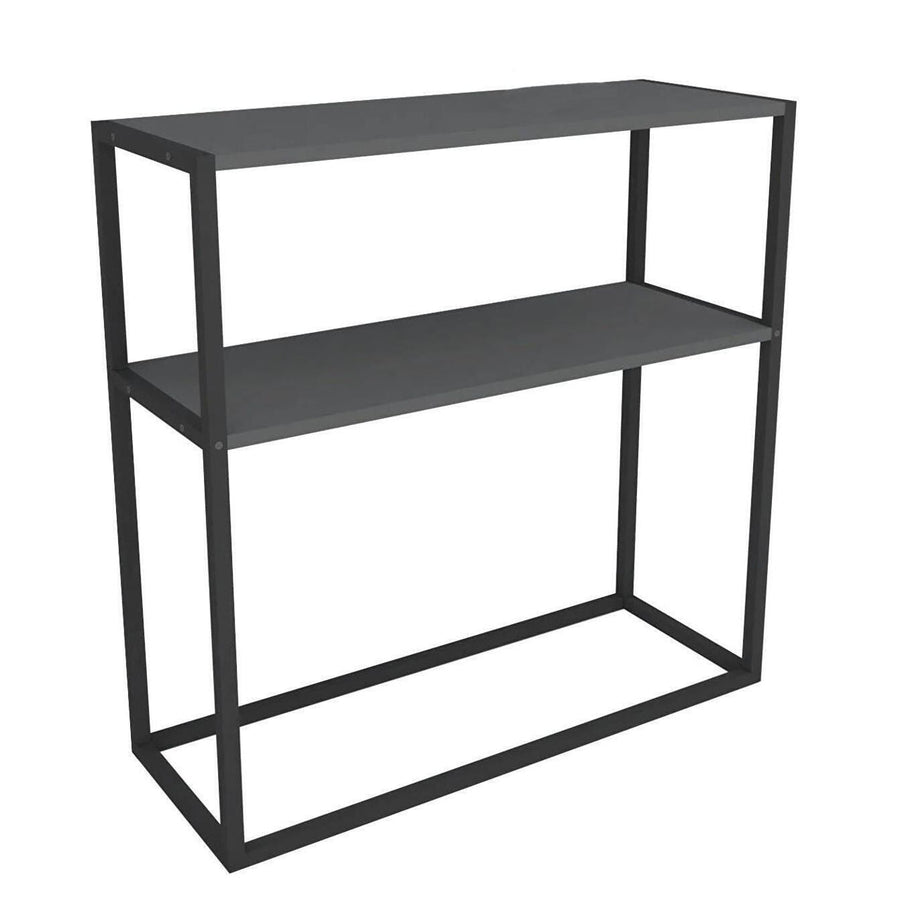 Masă consola decorativa cu 2 rafturi, 90x90x33,5 cm, efect stejar și cadru metalic