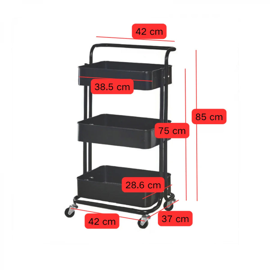Raft portabil cu 3 nivele – cu cosuri metalice si roti rotative 360°