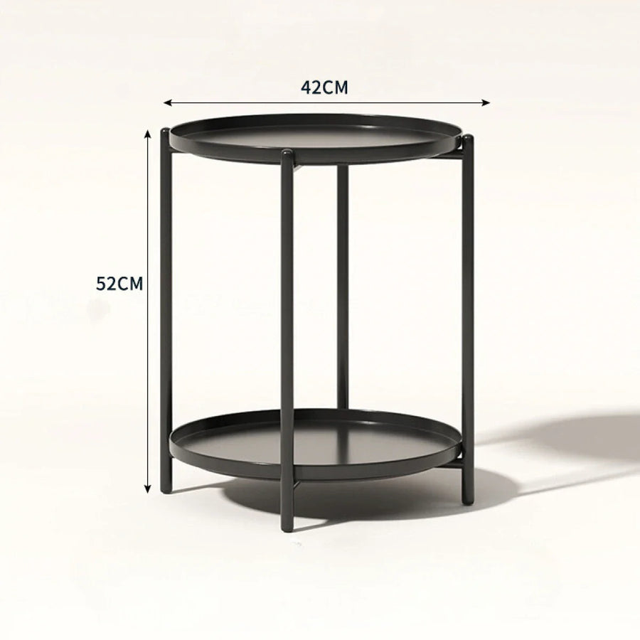 Masuta rotunda pentru cafea din metal, 2 nivele, 42 x 52 cm, negru