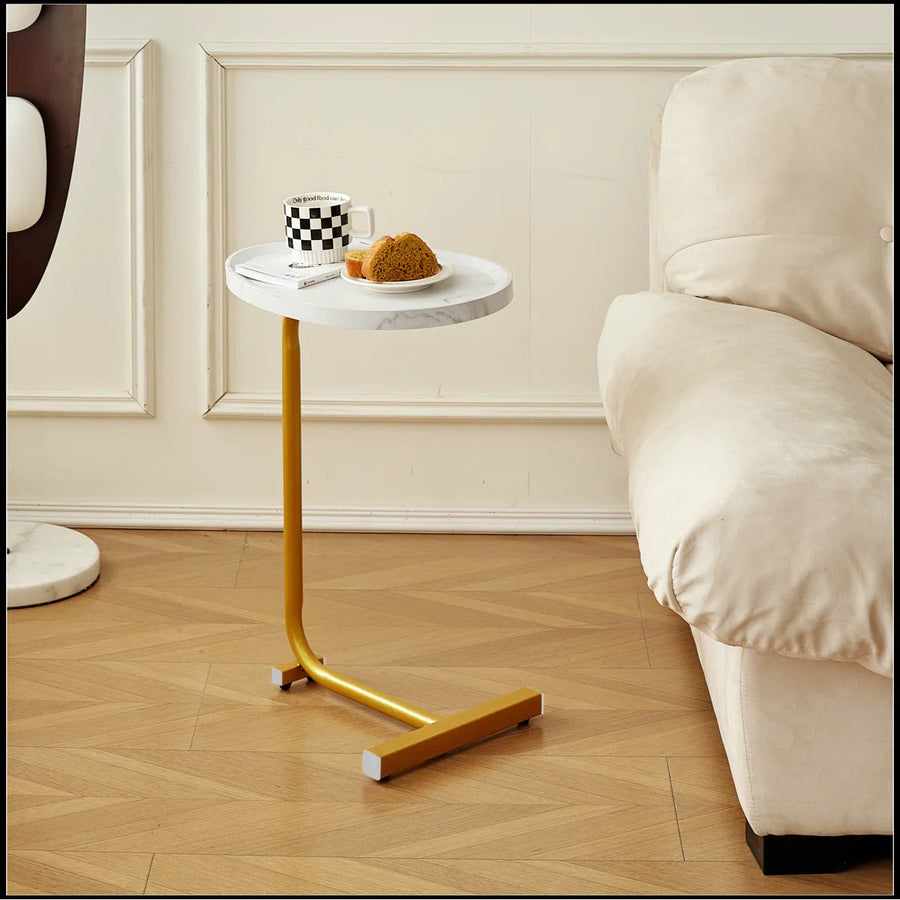 Masuta de cafea design nordic, cu blat alb si cadru metalic auriu , 40x30x60 cm