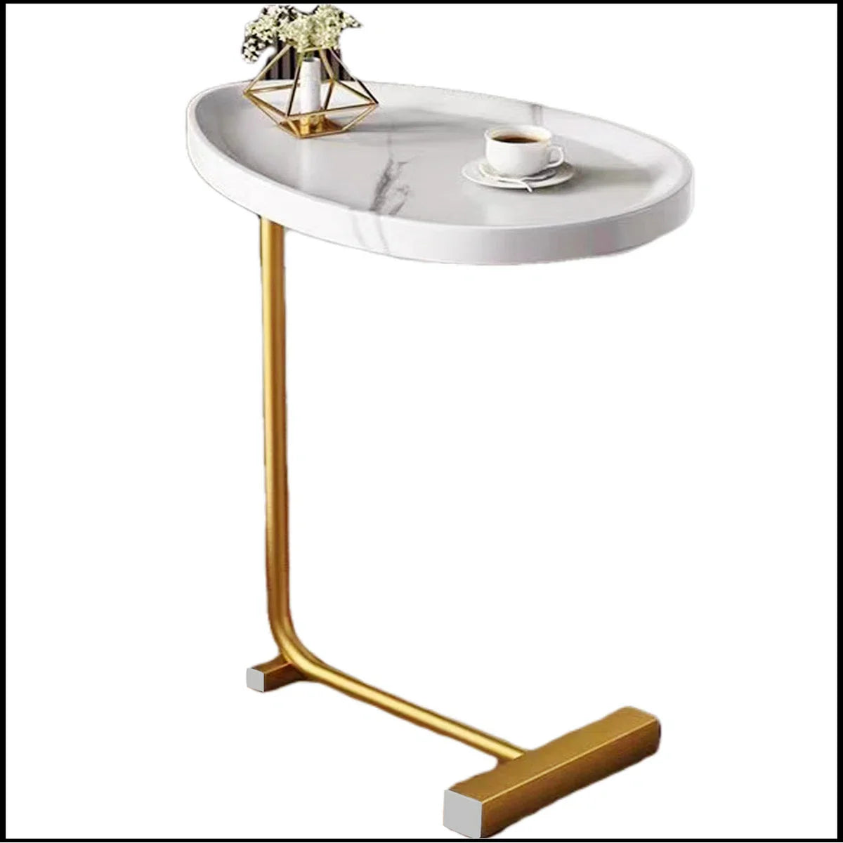 Masuta de cafea design nordic, cu blat alb si cadru metalic auriu , 40x30x60 cm