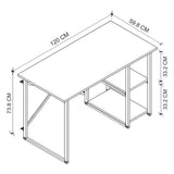 Birou cu 2 rafturi laterale, birou 120 x 60 cm suprafata mare de lucru pentru studiu sau home office, 2 polite pentru dosare carti si accesorii, PAL melaminat 18 mm clasa E1, sustine 40 kg blat, stil modern Pin natur - detaliu 6