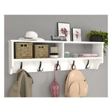 Cuier de perete cu raft 120 cm, cuier hol, 5 carlige metalice rezistente + raft superior pentru caciuli palarii si genti, PAL melaminat 18 mm clasa E1, montaj pe perete, stil modern minimalist scandinav Alb - detaliu 3