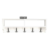 Cuier de perete cu raft 120 cm, cuier hol, 5 carlige metalice rezistente + raft superior pentru caciuli palarii si genti, PAL melaminat 18 mm clasa E1, montaj pe perete, stil modern minimalist scandinav Alb - detaliu 6