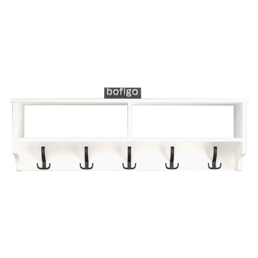 Cuier de perete cu raft 120 cm, cuier hol, 5 carlige metalice rezistente + raft superior pentru caciuli palarii si genti, PAL melaminat 18 mm clasa E1, montaj pe perete, stil modern minimalist scandinav Alb - detaliu 6
