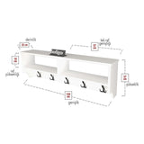 Cuier de perete cu raft 120 cm, cuier hol, 5 carlige metalice rezistente + raft superior pentru caciuli palarii si genti, PAL melaminat 18 mm clasa E1, montaj pe perete, stil modern minimalist scandinav Alb - detaliu 8