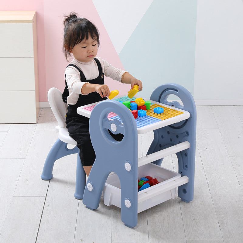 RESIGILAT - Set masa si scaun pentru copii, interactiva 2 in 1 cu tabla de scris si masa lego, cu 2 carioci si jucarii lego incluse
