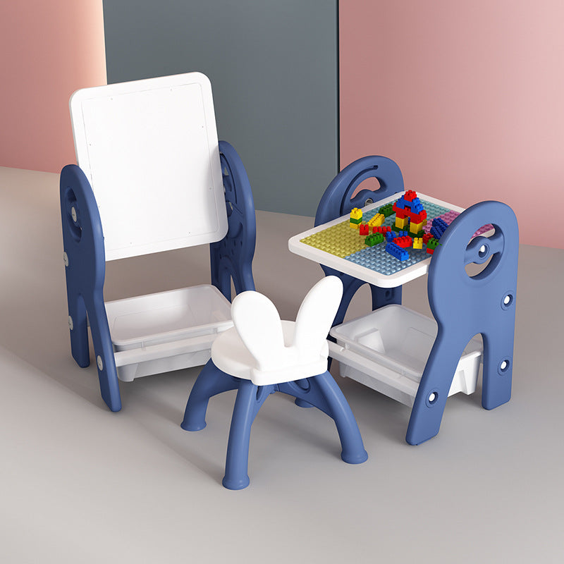 RESIGILAT - Set masa si scaun pentru copii, interactiva 2 in 1 cu tabla de scris si masa lego, cu 2 carioci si jucarii lego incluse